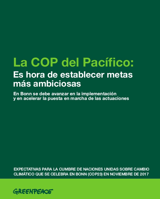 Imagen de la portada del briefing de Greenpeace para medios de la COP 23