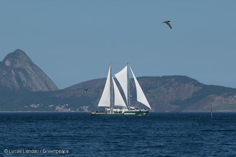 Rainbow warrior navega por el tratado de los océanos 